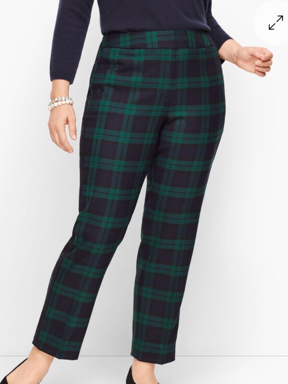 Talbots Hampshire Wool Blend Ankle Pants in Black Watch Plaid Size 12